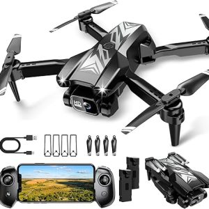 Mini Drone with Camera for Kids Adults-1080P FPV Camera Foldable Drone with Stable Altitude Hold, Gestures Selfie, Waypoint Fly, Auto-Follow, 3D Flip, One Key Start, 3 Speeds, 2 Batteries